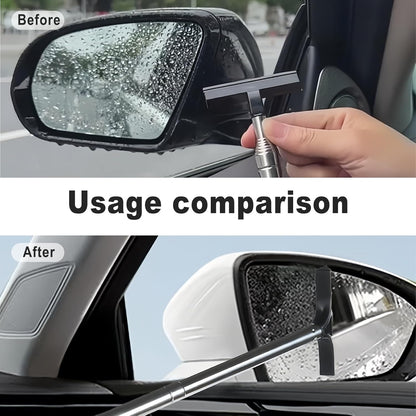 Car Rear View Mirror Wiper, 38.58 In Handle Car Window Squeegee, Retractable Auto Glass Squeegee, Portable Mirror Cleaner Tool for Auto Glass Water Removal Fog Snow (Black)