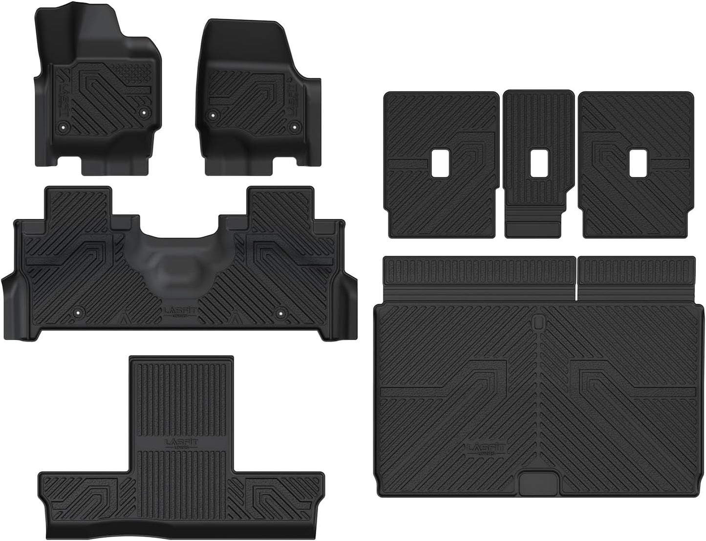LASFIT Floor Mats for Ford F-150 2021-2026 | F150 Lightning 2022-2025 SuperCrew (Rear w/Fold Flat Storage) Carpet Floor All Weather Car Liners TPE Truck Mats - 1st and 2nd Row, 3pcs Black