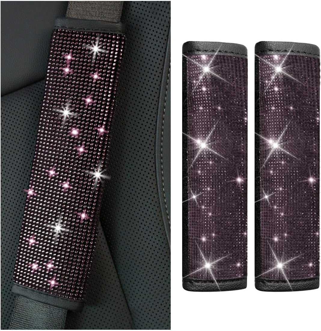 GLSOWEE 2PCS Bling Car Seat Belt Shoulder Pads, Bling Rhinestones Seat Belt Covers for Women, Car Seatbelt Strap Pad with Crystal Diamond, Car Interior Accessories for Car SUV (Black Diamond)