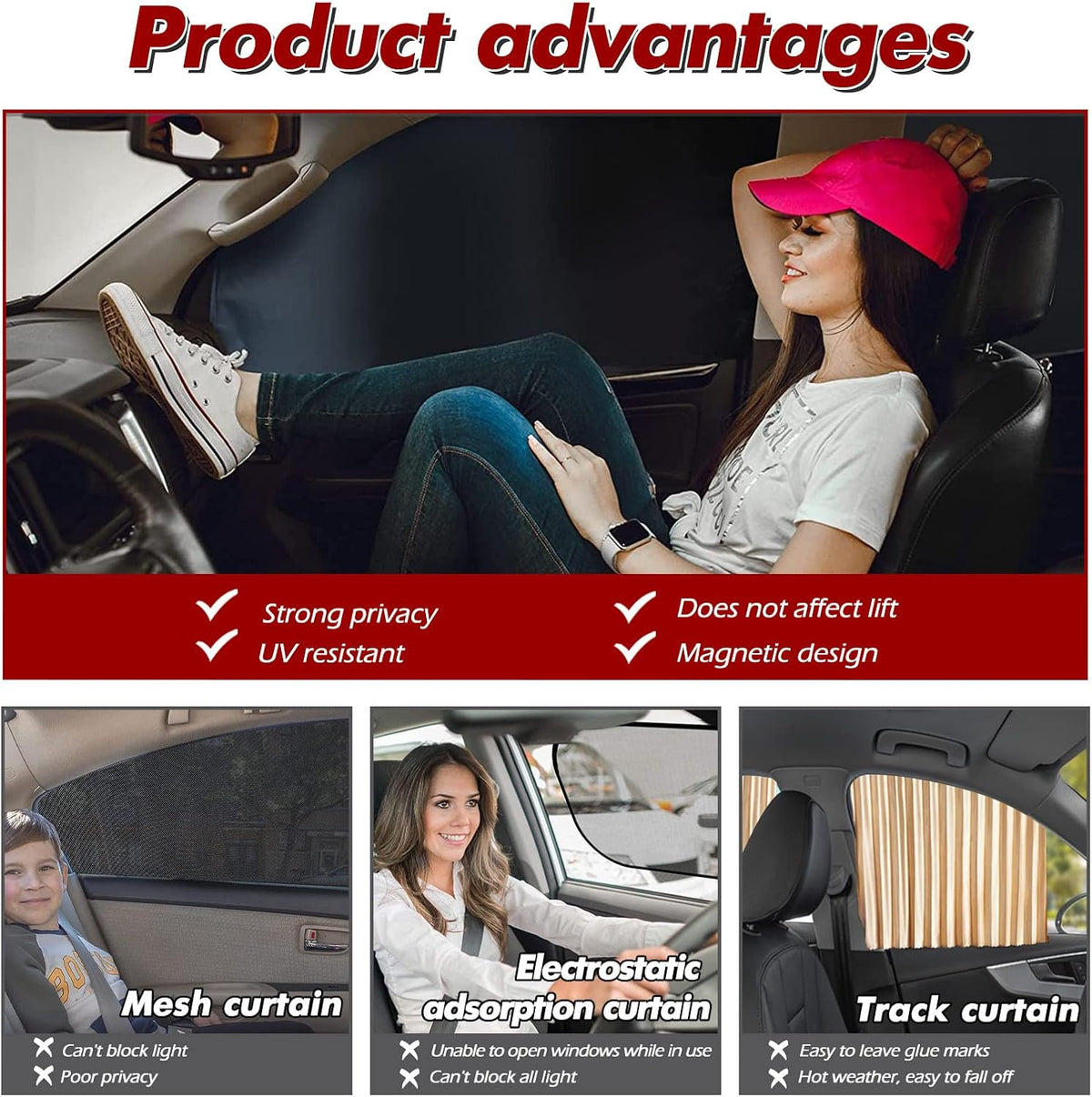 XCBYT Car Window Shades - 4 Pcs Car Privacy Curtains - 100% Block Light Car Window Covers - Magnetic Side Window Sun Shade Keeps Cooler for Breastfeeding, Taking a nap, Changing Clothes, Camping