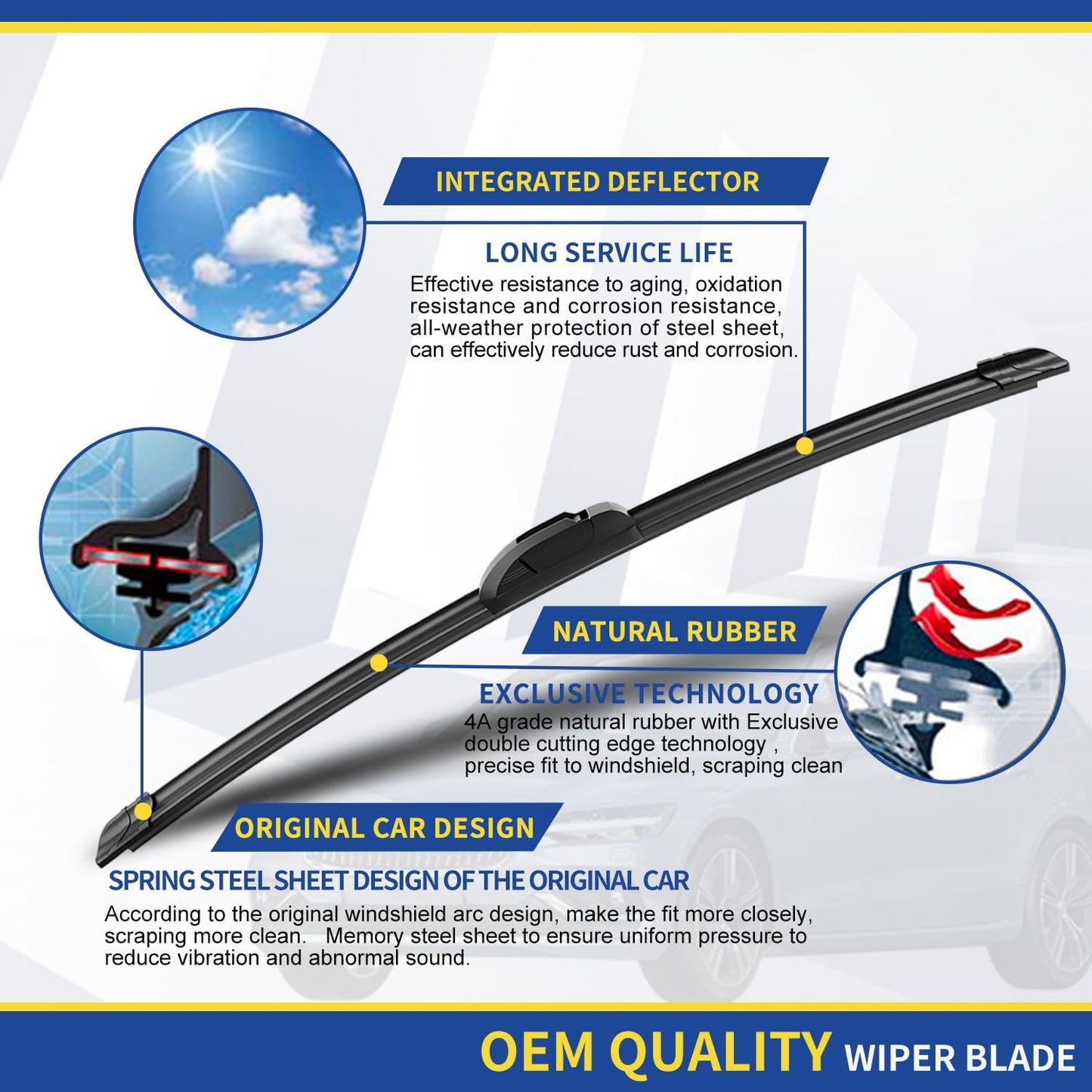 3 Wipers Factory Replacement For Subaru Outback 2020-2022 2023 2024 Original Equipment Replacement Windshield Wiper Blades Set 26"+18"+16" (Set of 3) Top Lock - Colors A
