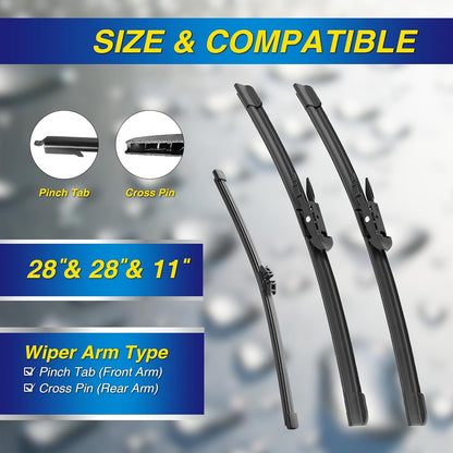 5 PLUS® Silicone Windshield Wipers Replacement for 2007-2014 Ford edge, 2007-2015 Lincoln MKX Wiper Blades(Set of 3),Automotive Replacement Windshield Wiper Blades For My Car-26"/20"/14" - Colors A