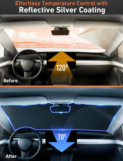 EcoNour Car Windshield Sun Shade | 2025 Upgraded Innovative No-Light-Pass Technology for Maximum Coverage | Foldable Sun Shade Keeps Your Vehicle Cool | Must-Have Car Accessories | Small (59" x 29") - Colors D