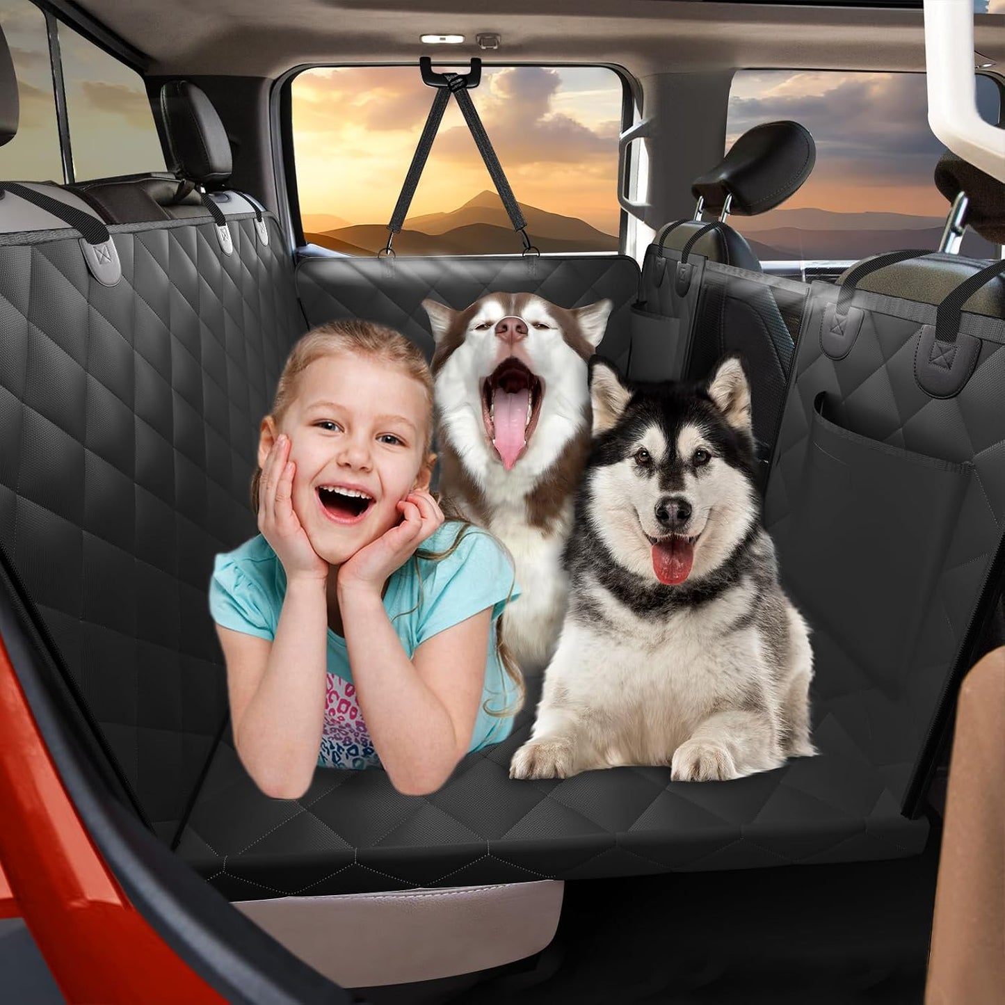Back Seat Extender for Dogs-Large Space, Dog Car Seat Cover Hard Bottom Holds 420lbs, Sturdy Backseat Extender for Dogs,Upgraded Waterproof Pet Car Bed Dog Hammock for Car, SUV,Truck, Black