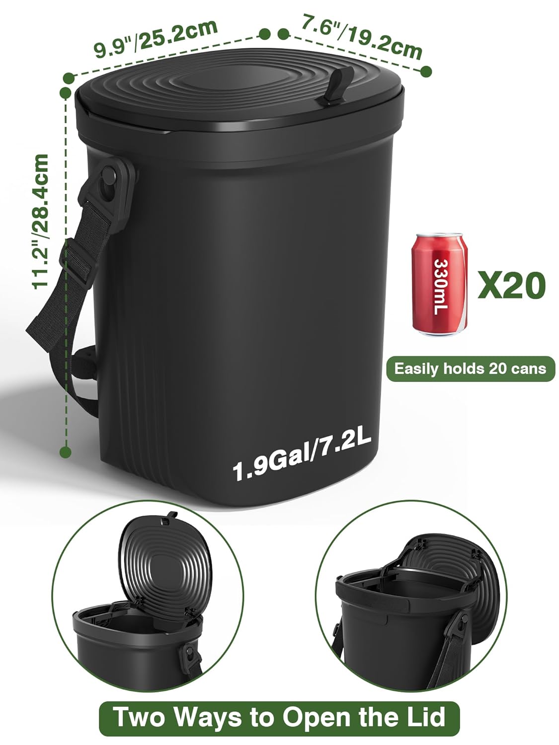 Garoopion Leakproof Car Trash Can, 1.9 Gallon Soft Silicone Hanging Garbage Can with Lid, Easy to Clean Vehicle Trash Bin, Suitable for Sedans, SUVs, MPVs & Trucks