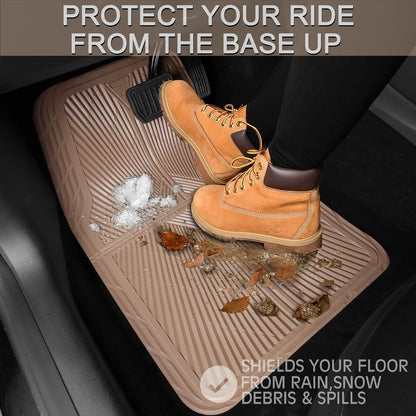 CAR PASS Rubber Floor Mats, All Weather Waterproof Trim-to-Fit Automotive Mats for Cars Trucks SUV, Anti-Slip Easy Clean, Heavy Duty Full Set 3-Piece, All Black