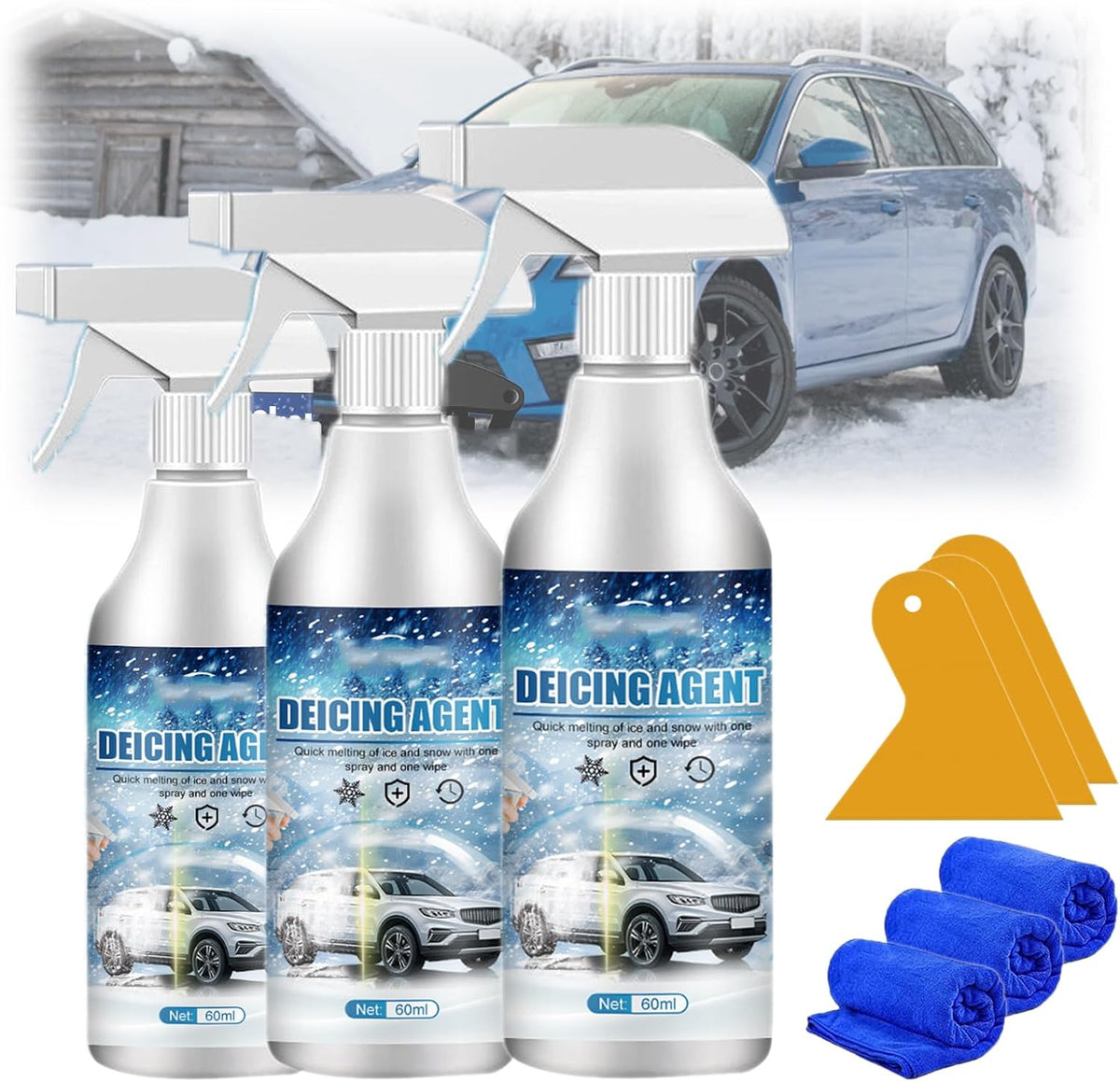 Car Windshield Snow Melting Coating Spray, Snow Repellent Spray De-Icer for Cars - Fast Ice & Snows Remover, Winter Windshield & Glass Coating Protection, Snow Meltings Agent for Car Ice Melting (2)