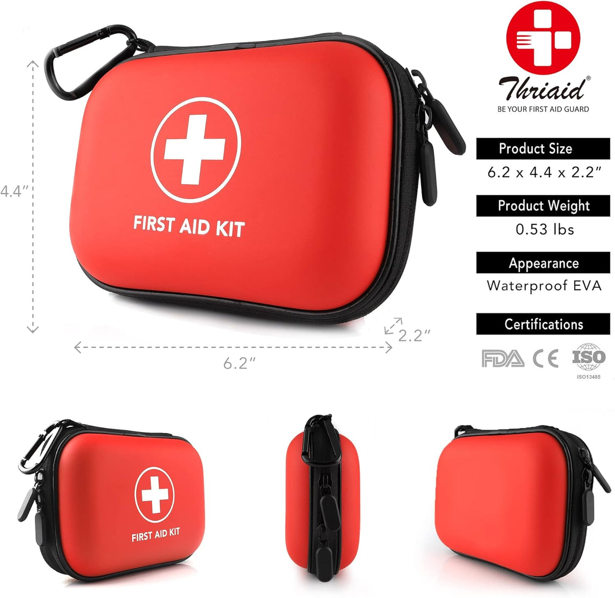 Mini First Aid Kit, 100 Pieces Water-Resistant Hard Shell Small Case - Perfect for Travel, Outdoor, Home, Office, Camping, Hiking, Car (Black)