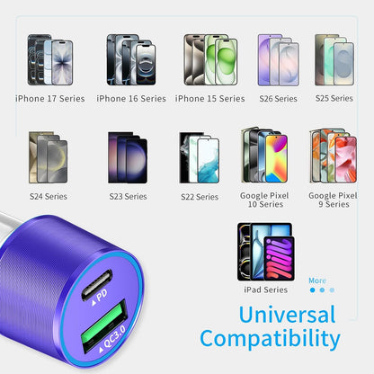 67.5W Car Charger USB C Super Fast Charging, 45W USBC & QC3.0 Port Plug for iPhone 17 Pro Max/Air/16/15/iPad, Samsung S26/S25 Android Cell Phone, Dual 12V Cigarette Lighter Adapter+ 3.3ft Type C Cable