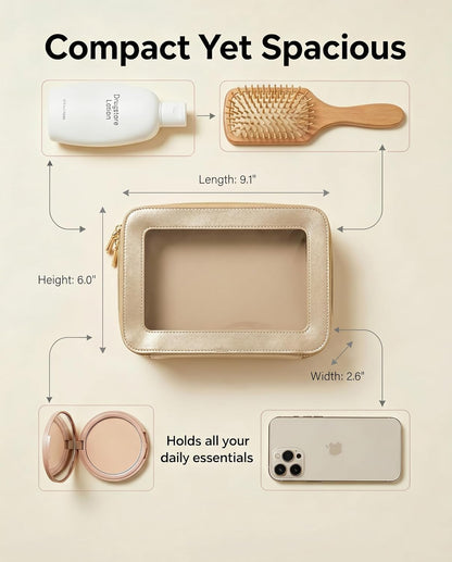 LETGO Clear Makeup Bags, TSA Approved Toiletry Bag with Zipper, Clear Makeup Organizer Fit Carry-on Travel Essentials,Clear Cosmetic Bags for Women Men (C-Beige)