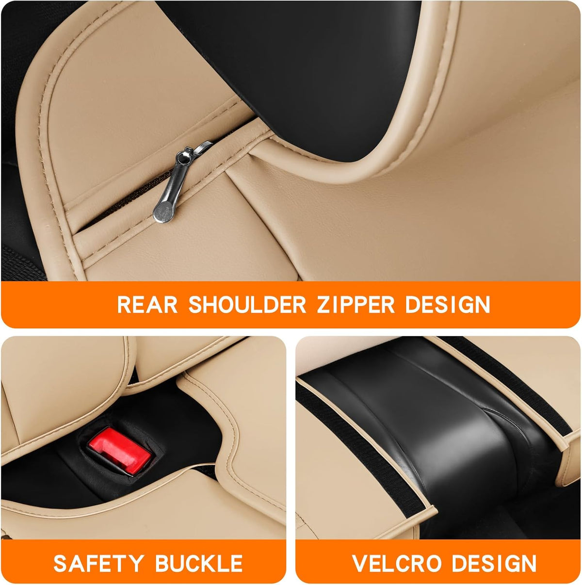 MINGBRON Car Seat Cover Full Set, Leather Car Seat Cover, Waterproof Seat Covers, Car Seat Cushion, Nappa Leather Seat Covers Car Seat Protector Universal Fit Most Cars Black