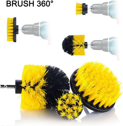 Drill Brush Car Detailing Attachment Set - 3 Piece Power Scrubber Brush Kit for Wheels, Tires, Carpet, Interior, Upholstery - Medium Stiff Nylon Brushes for Cordless Drill Cleaning