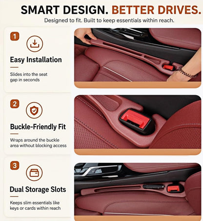 BESTKEE Car Seat Gap Filler 2 Pack, No Drop Seat Gap Plug with Dual Storage Slots, Blocks Phones Keys Coins, Flexible EVA Console Gap Filler Auto Accessories for Cars SUVs Trucks
