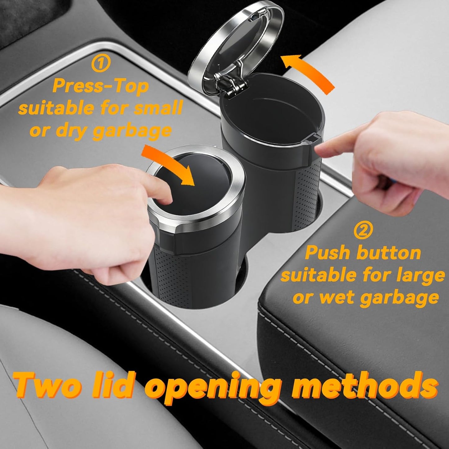 Car Trash Can Bin with Lid, Leakproof Garbage Can for Vehicle, Mini Trash Bin with 90 Attached Trash Bags, Easy to Clean Cup Holder Trash Can for Car, Home, Office