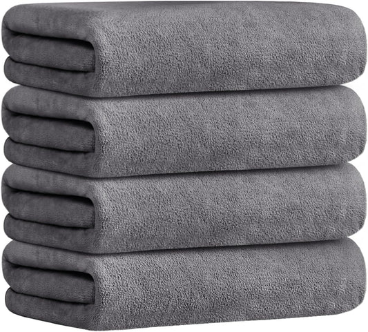 JML Microfiber Bath Towel 2 Pack(30" x 60"), Oversized Thick Towels, Soft, Super Absorbent and Fast Drying, No Fading Multipurpose Use for Sports, Travel, Fitness, Yoga, 30 in 60 in, Grey Count - Colors A