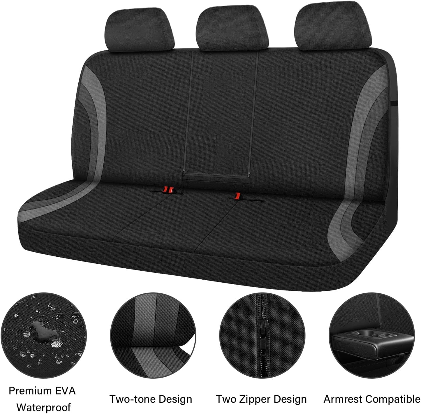 CAR PASS Line Rider Sporty Front Seat Covers,Gray Car Seat Covers Two Front Seats Only, Airbag Compatible,Universal Fit Sedans,Cars,Vans,SUV,Truck(Black and Gray)
