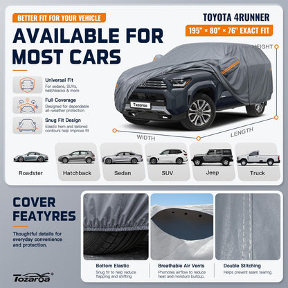 SUV Cover Waterproof All-Weather,Outdoor Full Exterior Automobiles SUV(Length 182-190 inch) with Windshield Sun Shade Universal Fit Toyota RAV4,CRV,Model Y,Q5,Size S2 (See SizeChart)