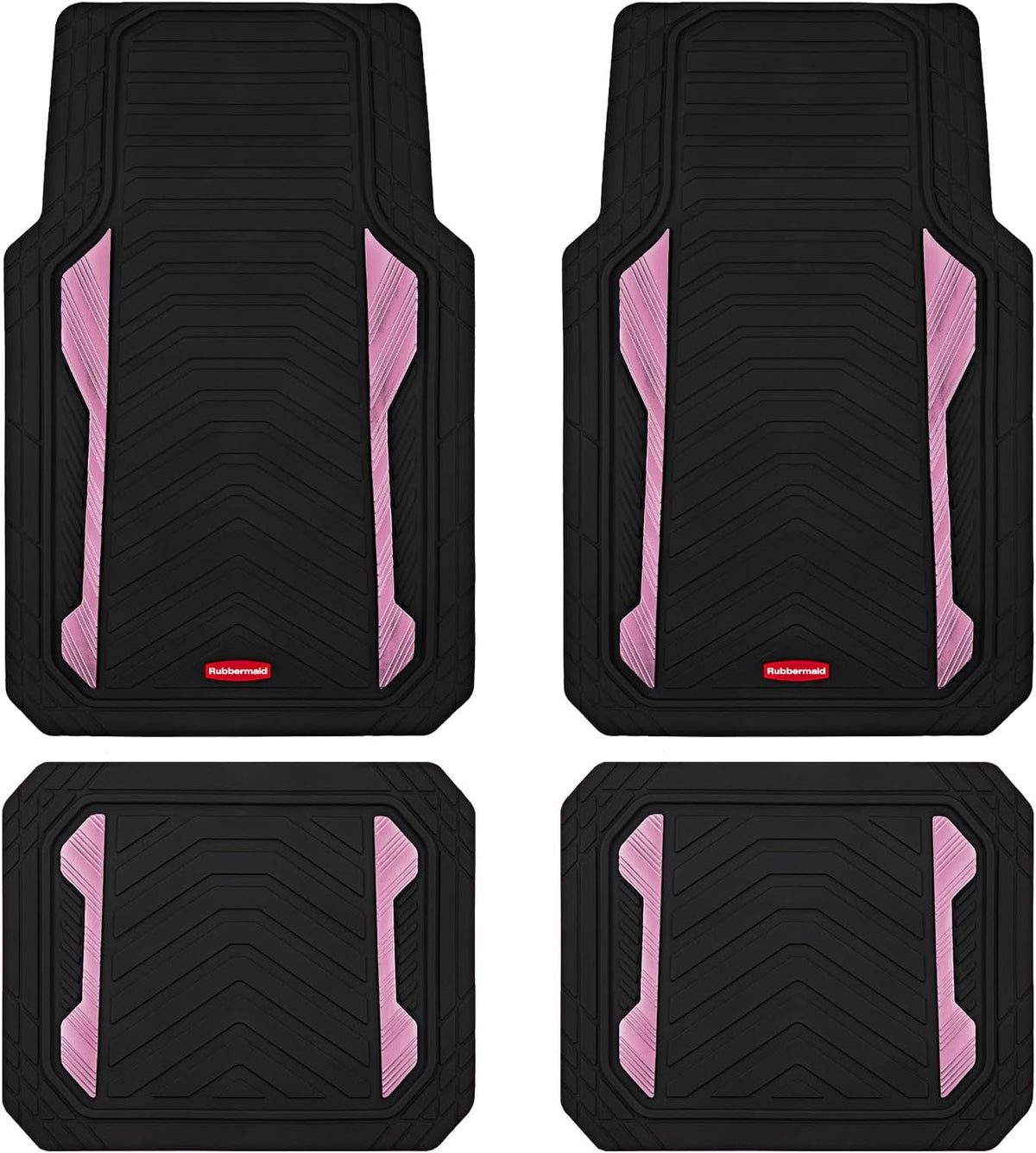 Rubbermaid Car Floor Mat, Heavy Duty All-Weather Car Mats Full Set with Dual-Tone Pink Aluminum Inserts – Universal Fit, Anti-Slip Backing, Trim-to-Fit for Most SUV, Sedan, Van