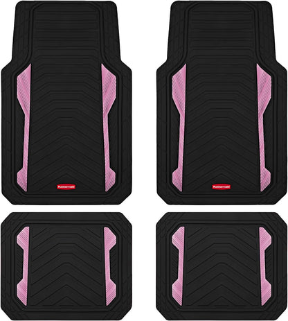 Rubbermaid Car Floor Mat, Heavy Duty All-Weather Car Mats Full Set with Dual-Tone Pink Aluminum Inserts – Universal Fit, Anti-Slip Backing, Trim-to-Fit for Most SUV, Sedan, Van