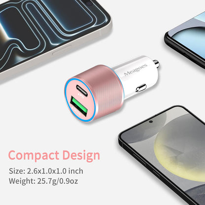 67.5W Car Charger USB C Super Fast Charging, 45W USBC & QC3.0 Port Plug for iPhone 17 Pro Max/Air/16/15/iPad, Samsung S26/S25 Android Cell Phone, Dual 12V Cigarette Lighter Adapter+ 3.3ft Type C Cable
