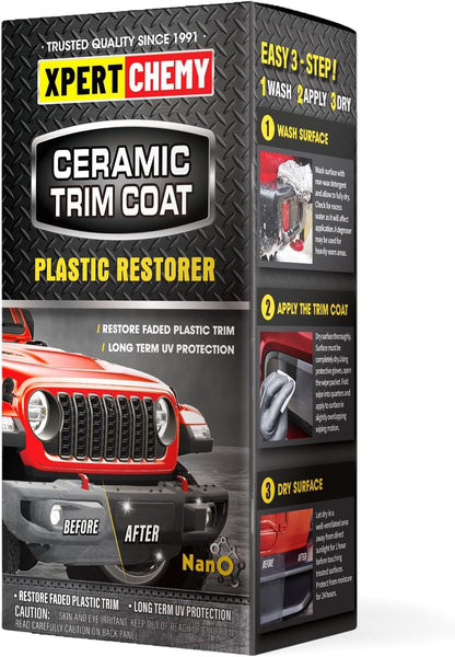 XPERTCHEMY Ceramic Trim Coat Kit, Plastic Restorer for Cars Ceramic Coating Wipes to Lasting Over 230 Washes,The Ceramic Coating Helps Improve Optical Clarity On Clear Car Plastic