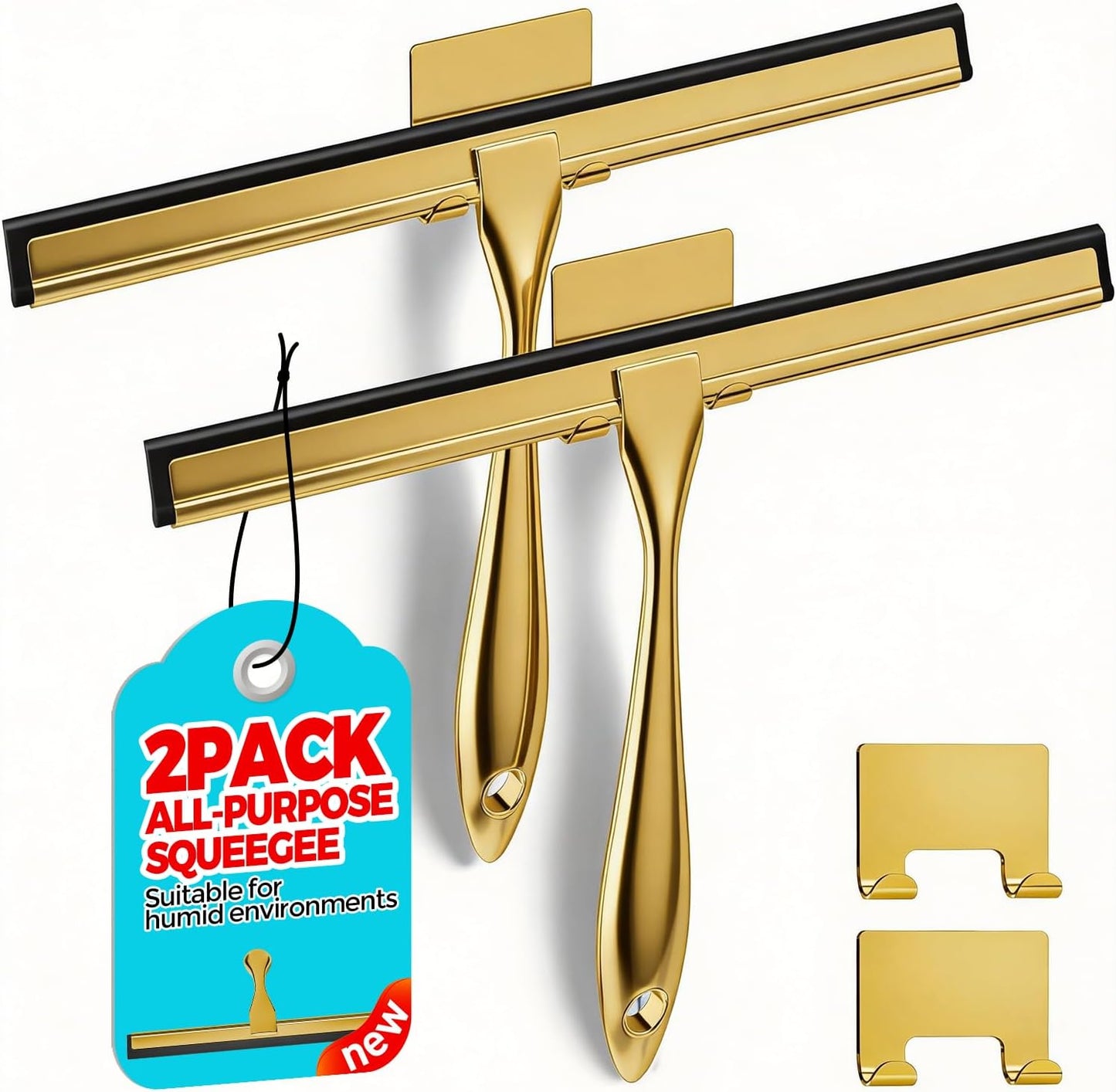 ALFLOD 2PACK Shower Squeegee for Glass Doors, Squeegee for Shower Glass，All-Purpose Tile Walls, Bathroom, Window, Glass and Car Windshield, Mirrors and Kitchen-Stainless Steel, 10 Inches, Silver