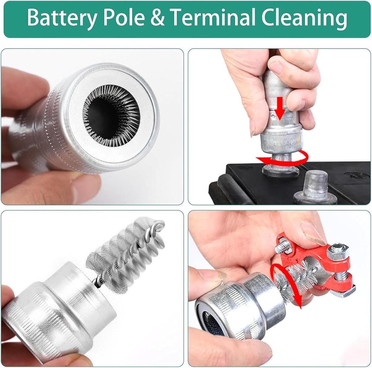 Battery Terminal Cleaner Kit, Battery Terminal Brush & 4 in 1 Copper Tubing Brush & 2pcs Anti-Corrosion Fiber Washers