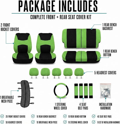 FH Group Full Set Cloth Car Seat Covers, Universal Fit Front and Split Bench Rear, Airbag Compatible, Washable for SUV, Sedan, Van - Black