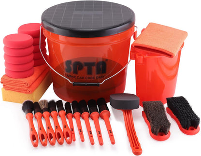 SPTA 32Pcs Car Wash Bucket Set, 20L Scratch Free Detailing Bucket with Car Wash Filter Wash Mitt Sponge Towels Tire Detailing Brush Set, Exterior Interior Car Detailing Set, Complete Car Care Tools