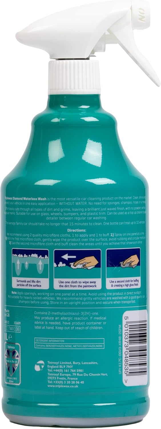 Triplewax Waterless Wash – No-Rinse Car Cleaner for Instant Shine and Dirt Removal, 34 fl oz