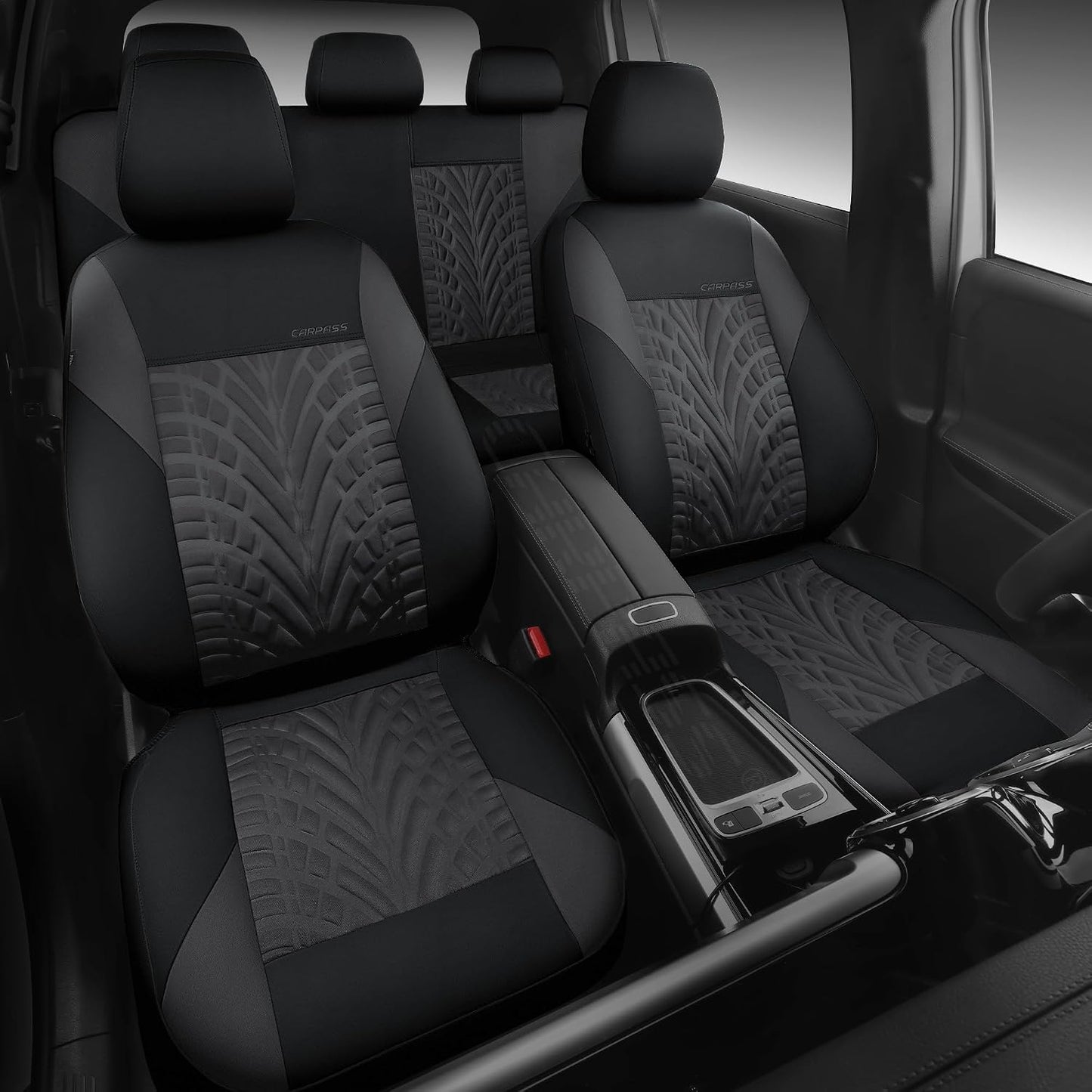 CAR PASS Car Seat Covers Full Sets, Front & Split Rear Bench for Car, 3D Tyre Embossed Automotive Interior Covers, Airbag Compatible, Quick Setup Universal Fit Seat Covers for Car, SUV(Charcoal)