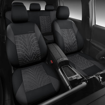 CAR PASS Car Seat Covers Full Sets, Front & Split Rear Bench for Car, 3D Tyre Embossed Automotive Interior Covers, Airbag Compatible, Quick Setup Universal Fit Seat Covers for Car, SUV(Charcoal)