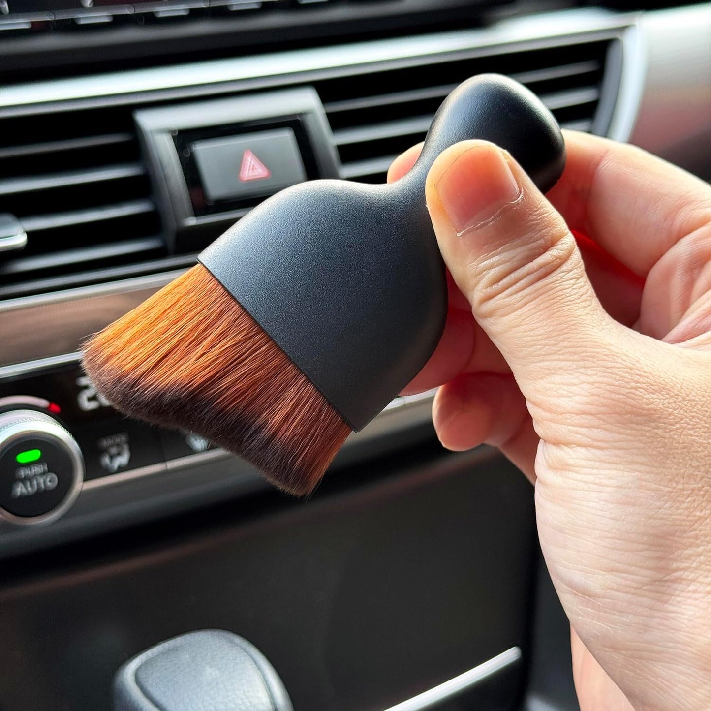 Car Detailing Brush, Soft Bristle Cleaning Brush, Scratch-Free Auto Duster Tool for Dashboard, Air Vents, Leather & Interior Cleaning (Black&Brown)