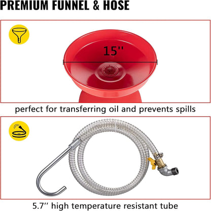 VEVOR Oil Drain Container, 20 Gallon Waste Oil Drain Tank, Portable Oil Lift Drain Pan Air Operated Drainer, Fluid Fuel Drainage Adjustable Funnel Height with Pressure Regulating Valve & Wheel