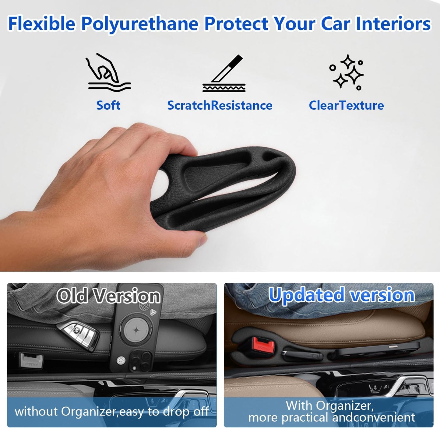 Car Seat Gap Filler Organizer 2Pack,Car Accessories with Safety Hammer,2 in 1 No Drop Seat Guard with Storage Slot for Phone,Keys,Universal Interior Gap Filler for Cars SUV Truck,Red