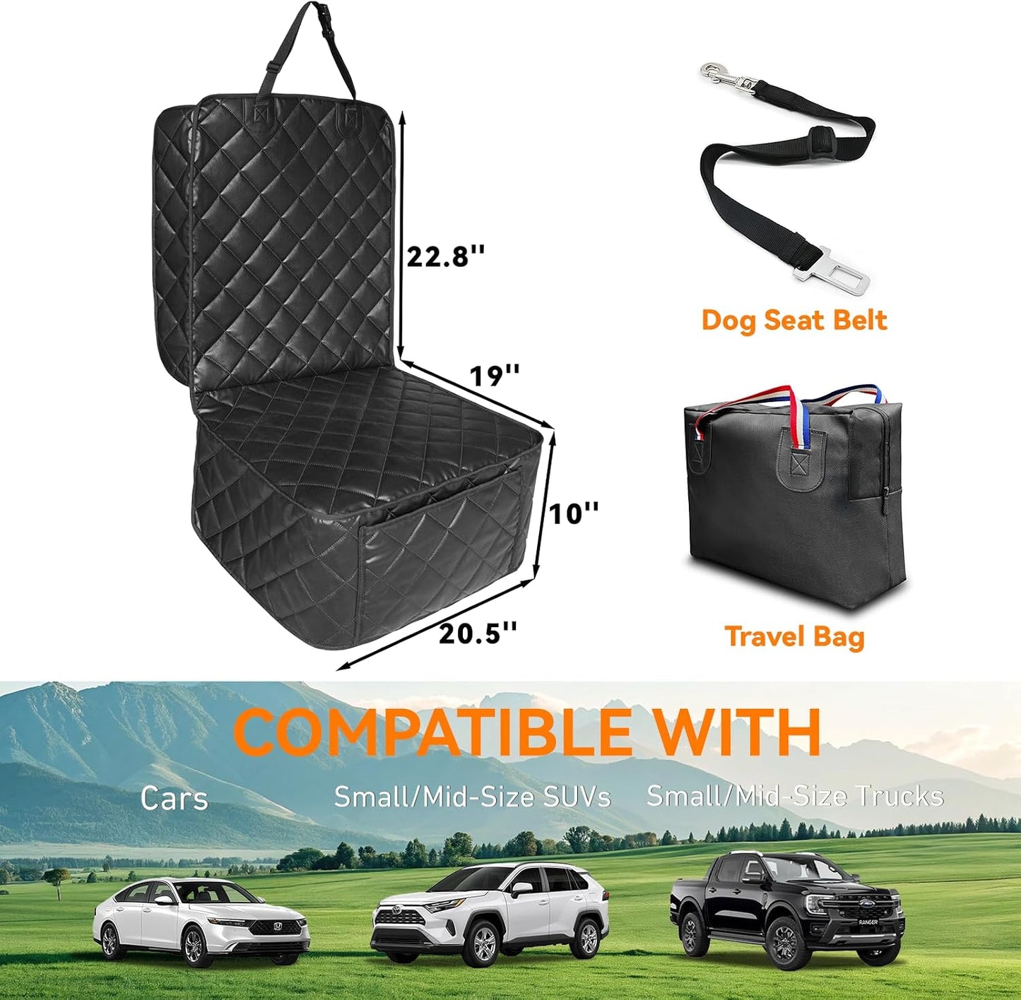 Dog Car Seat Cover for Back Seat, Waterproof Back Seat Covers for Dogs, PU Leather Nonslip Bench Dog Seat Cover Universal Fit Most Vehicles,SUVs,Small Trucks（Black,Standard）