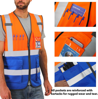 Dib Safety Reflective Safety Vest for Men Women, High Visibility Vest with Pockets and Zipper, ANSI Class 2