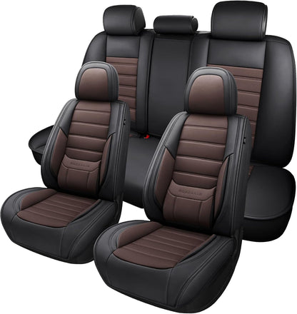 MINGBRON Car Seat Cover Full Set, Leather Car Seat Cover, Waterproof Seat Covers, Car Seat Cushion, Nappa Leather Seat Covers Car Seat Protector Universal Fit Most Cars Black