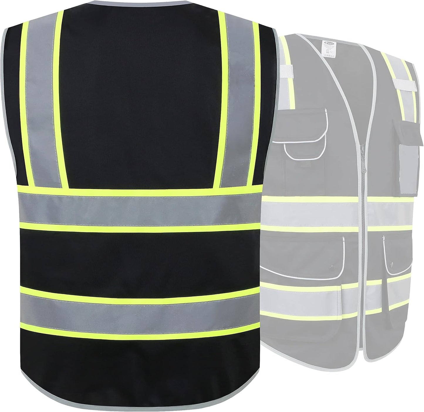 JKSafety 9 Pockets Class 2 High Visibility Zipper Front Safety Vest With Reflective Strips,Meets ANSI/ISEA Standard (Large, 150-Yellow) - Colors B