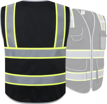 JKSafety 9 Pockets Class 2 High Visibility Zipper Front Safety Vest With Reflective Strips,Meets ANSI/ISEA Standard (Large, 150-Yellow) - Colors B