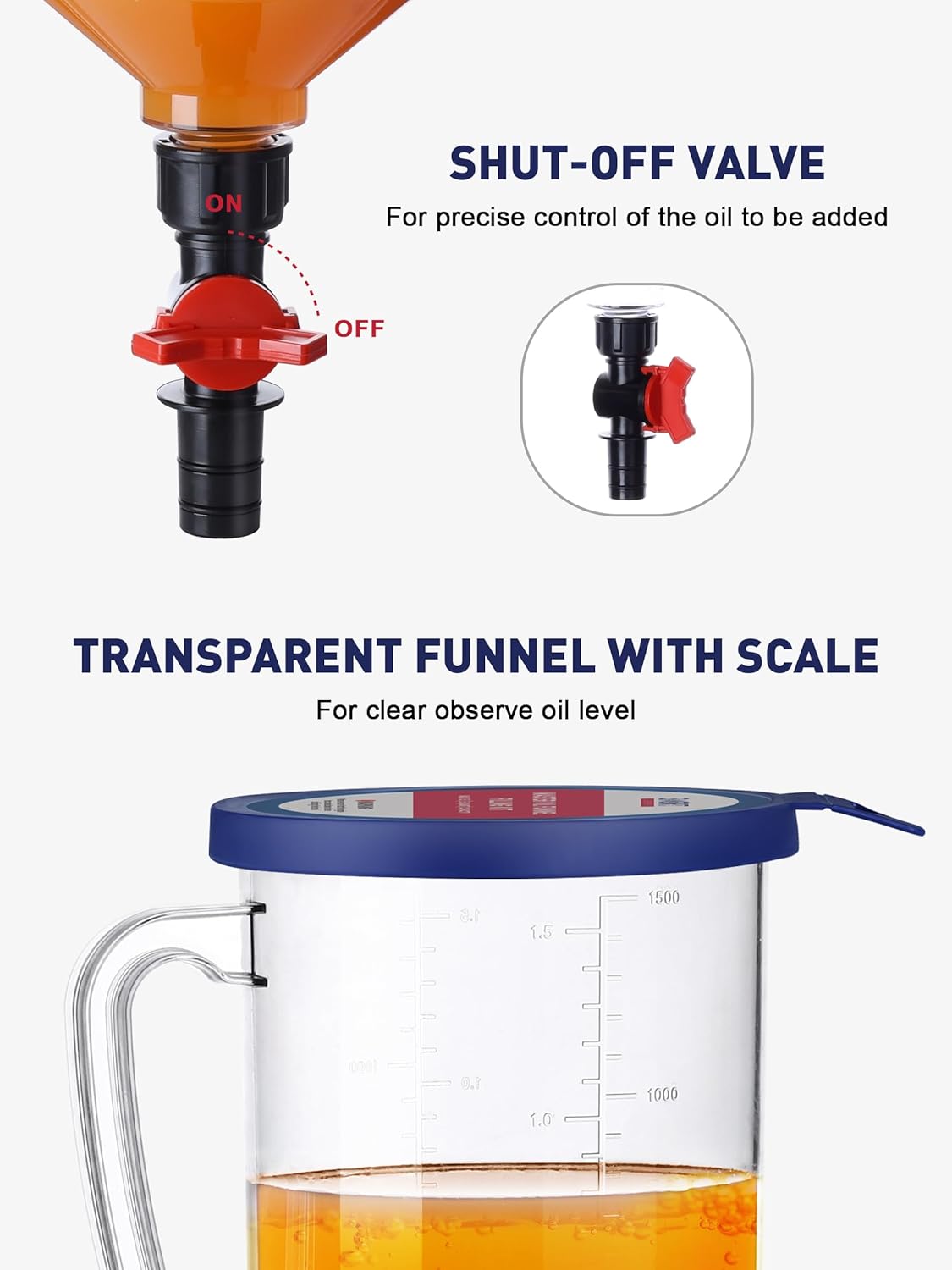 Engine Oil Funnel Kit, Upgraded Spill-Proof Design with Flow Control Valve | Oil Funnel for Oil Change, Oil Change Funnel Kit, Car Oil Funnel, Toyota Oil Funnel, Universal Fit, 1.6 QT Capacity