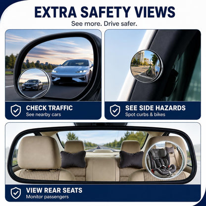 Frameless Car Blind Spot Mirror 2 Pack - Premium Convex HD Glass Round Side Blind Spot Mirrors with Wide Angle View, Eliminate Blind Zones & Parking Assistance for Safe Driving