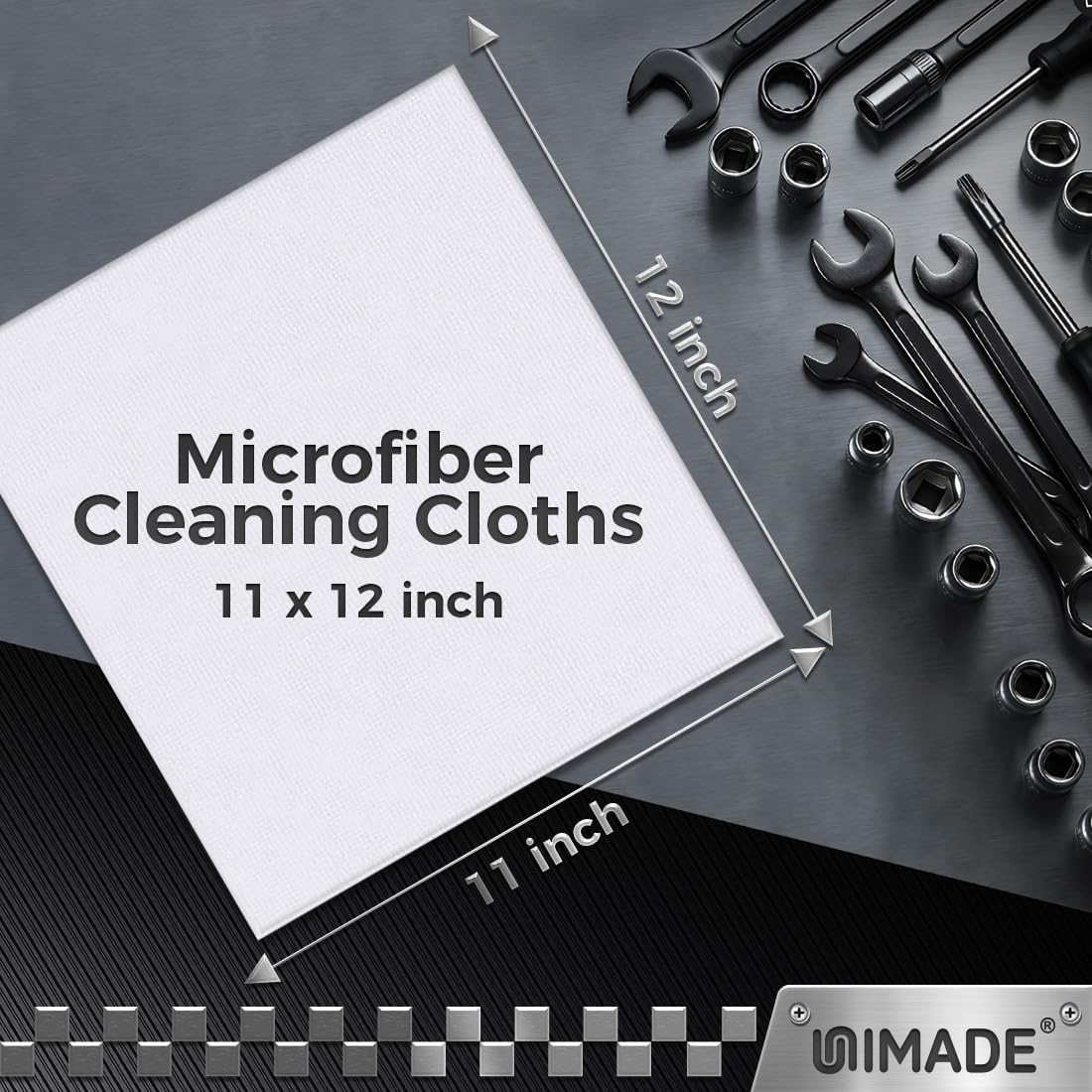 UNIMADE Microfiber Cleaning Cloth, 100 Pack Microfiber Towels for Cars Commercial Grade Work Rags Bulk Detailing Cloth for Automotive Bar Mechanic Restaurant Garage Housekeeping, 11.5"x 11.5", Grey