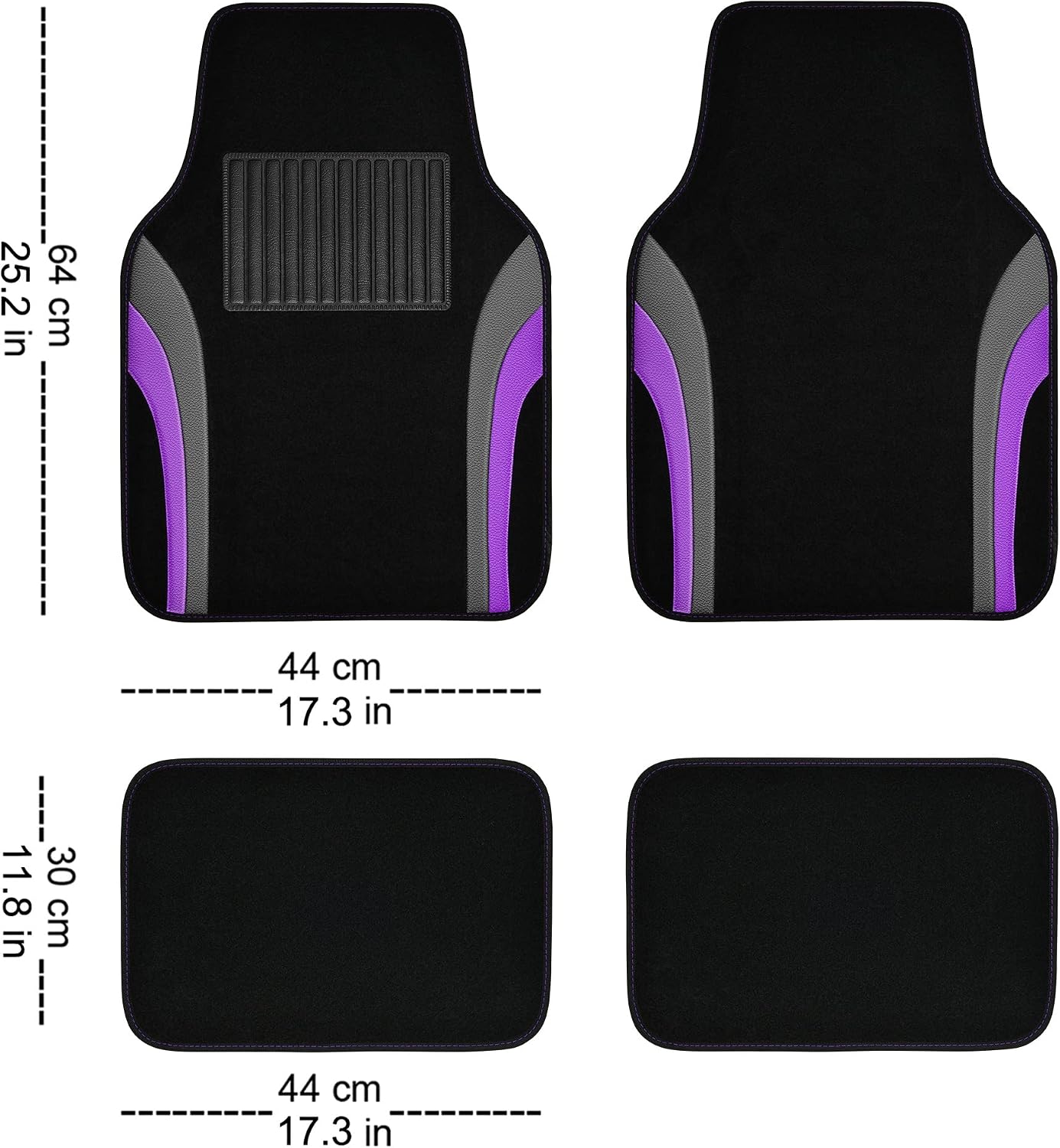 CAR PASS Leather Waterproof Sporty Car Floor Mats Carpet,Universal Automotive Floor Mat Fit for Sedans, Cars, Mid Trucks, Vans, SUV, Set of 4 (Black and Gray)