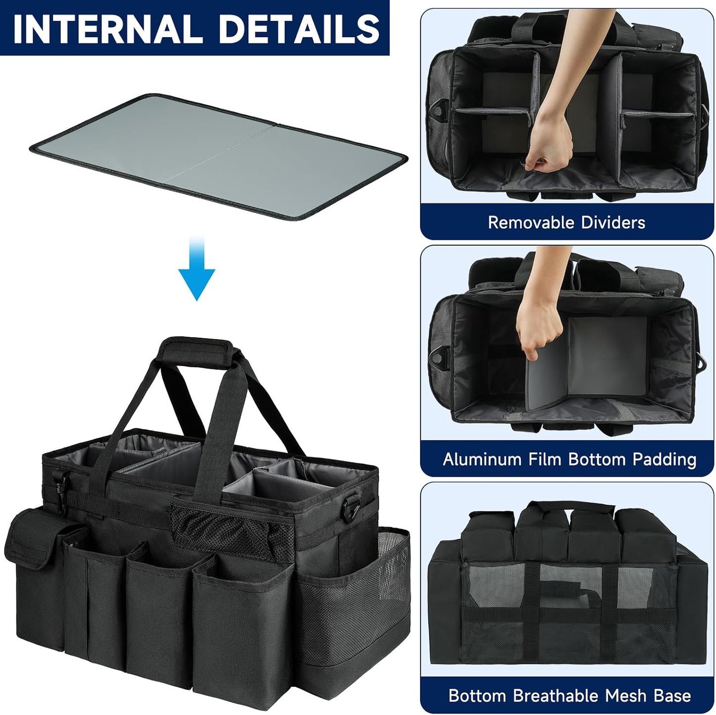 Cleaning Caddy,Cleaning Bag for Housekeepers,Cleaning Supplies Organizer with Handle,Black