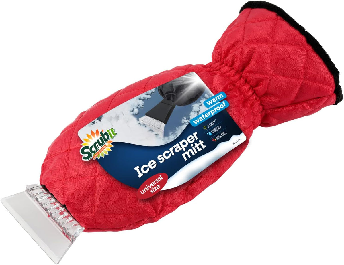 SCRUBIT Ice Scraper with Glove - Car Windshield Scraper for Ice and Snow w/Fleece Mitt - Quickly Scrape and Remove Snow While Staying Warm - Waterproof & Windproof - Car Scraper Snow Brush (Black)