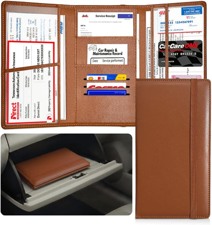 LINTRU Car Registration and Insurance Holder Trifold, Oversized Fit with Reinforced Construction, Matte PU Leather Vehicle Glove Box Organizer for Documents, Car Accessories for Men and Women