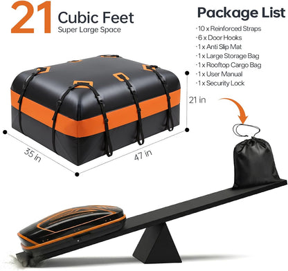 Car Rooftop Cargo Carrier Bag, 15 Cubic Feet Waterproof Heavy Duty Roof Bag with 8 Reinforced Straps & Combination Lock, Soft Shell PVC Car Top Luggage Carrier for SUV Truck RV, Travel Camping Storage