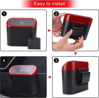 Accmor Car Trash Can with Lid, Mini Auto Dustbin Garbage Organizer Holder 2 Packs, Automotive Storage Container Bin with 60 Pcs Bags for Vehicle, Home, Office