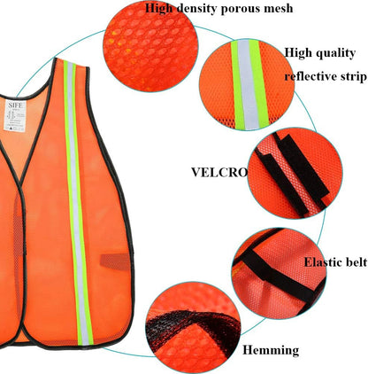 SIFE 10 Pack High Visibility Reflective Safety Vest,Made from Breathable and Neon Orange Mesh Fabric with Stretchable design,light weight for Man and Woman(Orange, 10 pack)